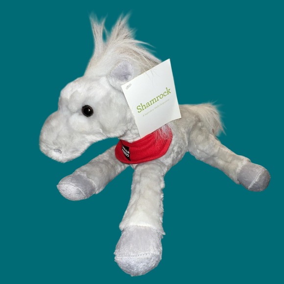 Wells Fargo Shamrock Pony Plush Stuffed Animal White Horse Red Bandana NWT